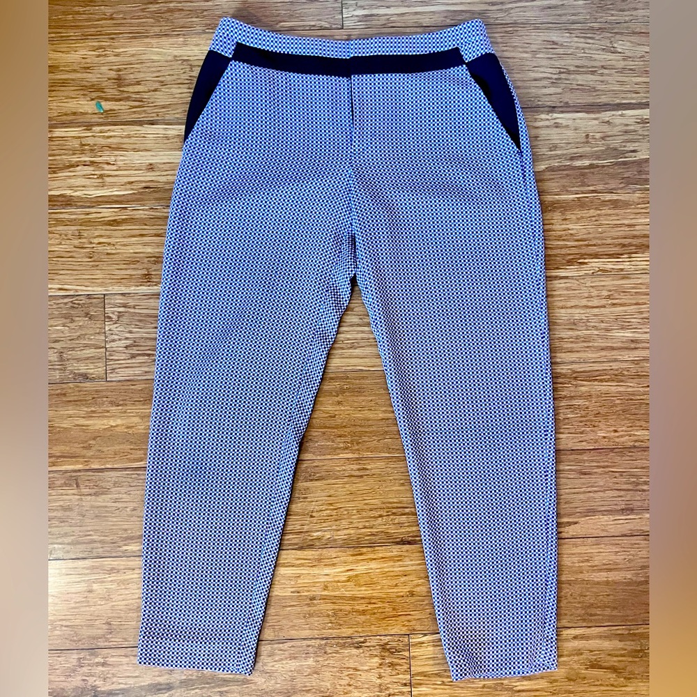 Club Monaco pink/blue gingham silk pants, size 6